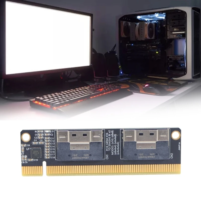

4-портовая карта расширения NVMe PCIe3.0 X16 PCIE3.0 16X для SlimSAS 8i видеокарта, адаптер GPU SSD