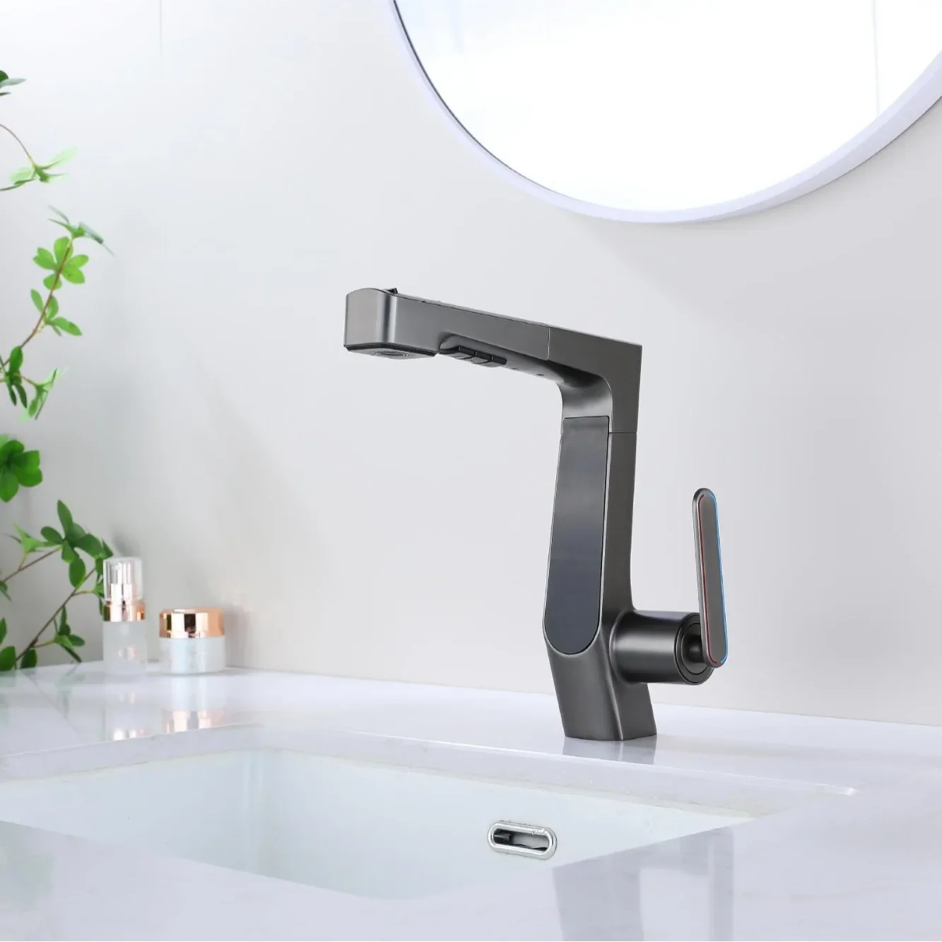LED Digital Display Basin Faucet 3 Patterns Pull-Out Faucet Bathroom Hot and Cold Water Faucet Kitchen Sink Faucet