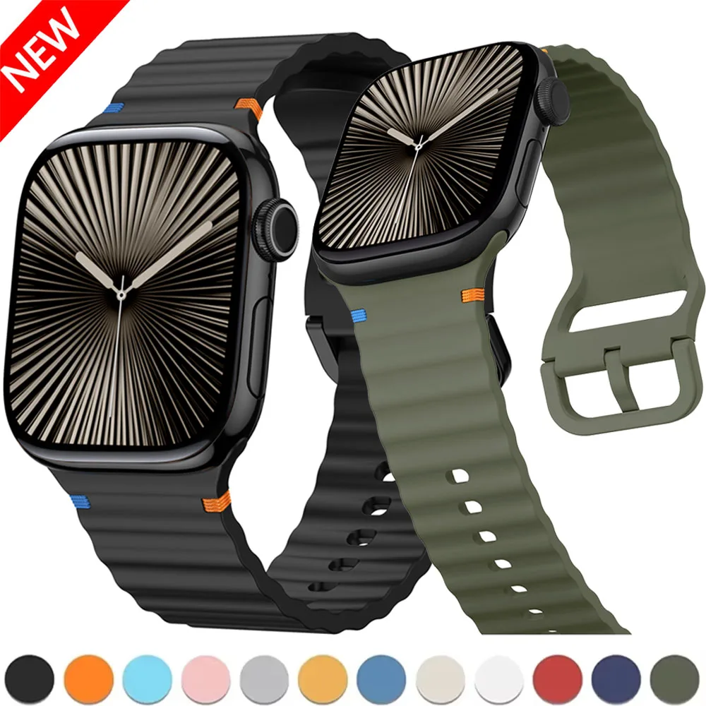 Wave Stitched Silicone Strap For Apple Watch 11 10 46mm 42mm Ultra 3/2 49mm Bracelet Belt iWatch 9 8 7 6 SE 45mm 41mm 44mm Band
