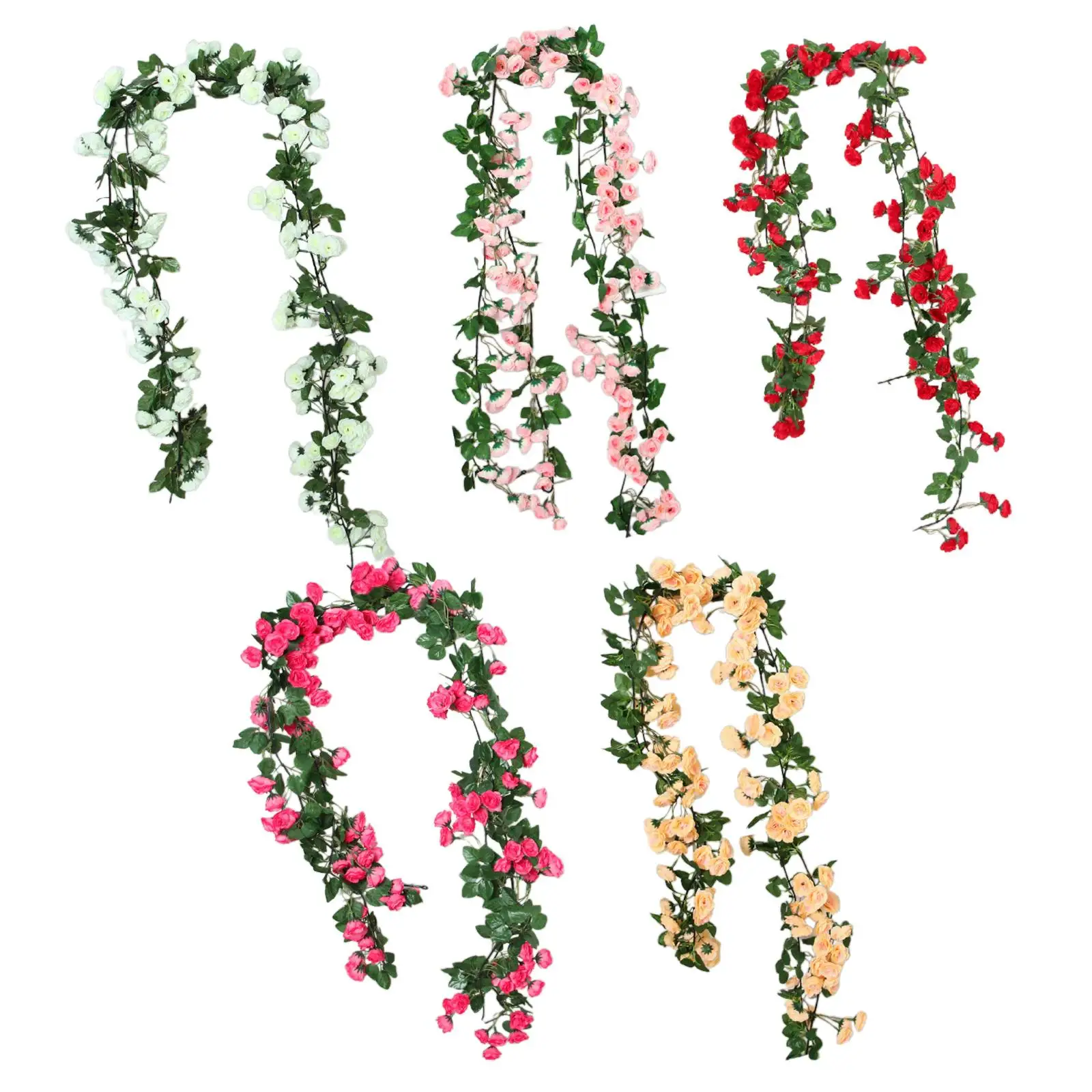 Artificial Flowers Vine, Artificial Rose Vines, 180cm Green Leaves Garland Hanging Plants for Holiday Table Door Decoration