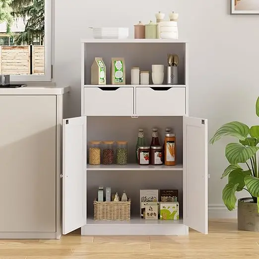 

Tall Bathroom Storage Cabinet with reestanding Adjustable Shelves, Narrow Storage Linen Cabinet with 2 Doand 1 Der or Bathroom,