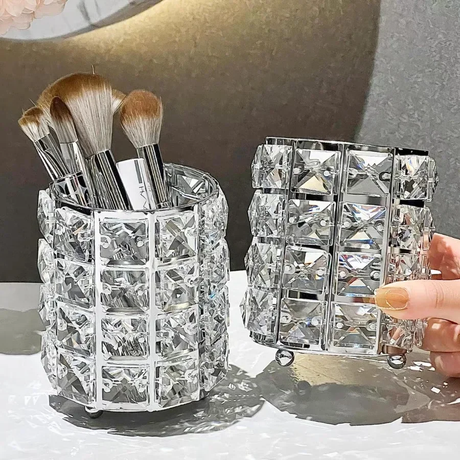 Élégant argent cristal pinceaux de maquillage support organisateur pour cosmétiques peigne brosses stylo à sourcils crayon mallette de rangement conteneur Com