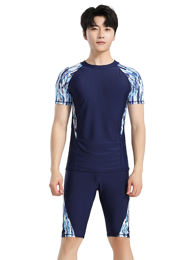 Trisass 2024 New Arrival Men Two Piece Swimsuit Professional Sportswear Short Sleeve Fifth Pants Surf Suit Bathing Suit L-3XL