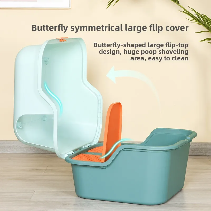 Large Corridor Type Cat Litter Tray Odor Proof Splash Cat Toilet Fully Enclosed Cats' Sandbox Flip-top Design Pets Bedpans