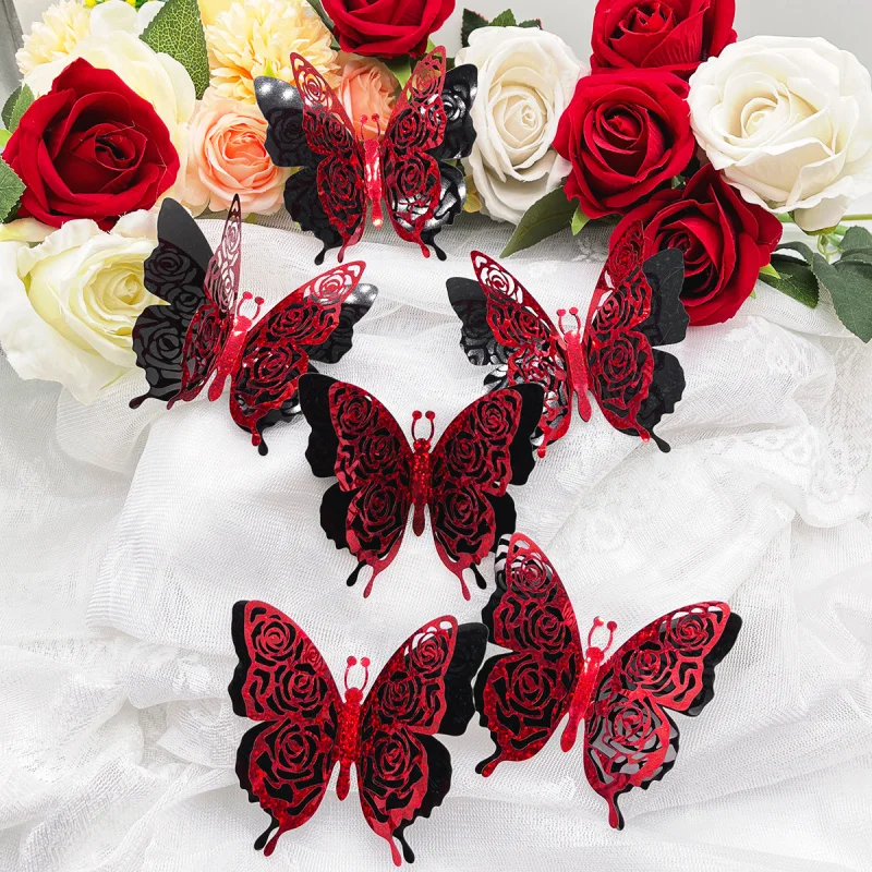 Butterfly Decorative Stickers3DValentine's Day Series Glitter Butterfly Decorative Stickers 3D Butterfly Wall Stickers Set6Only