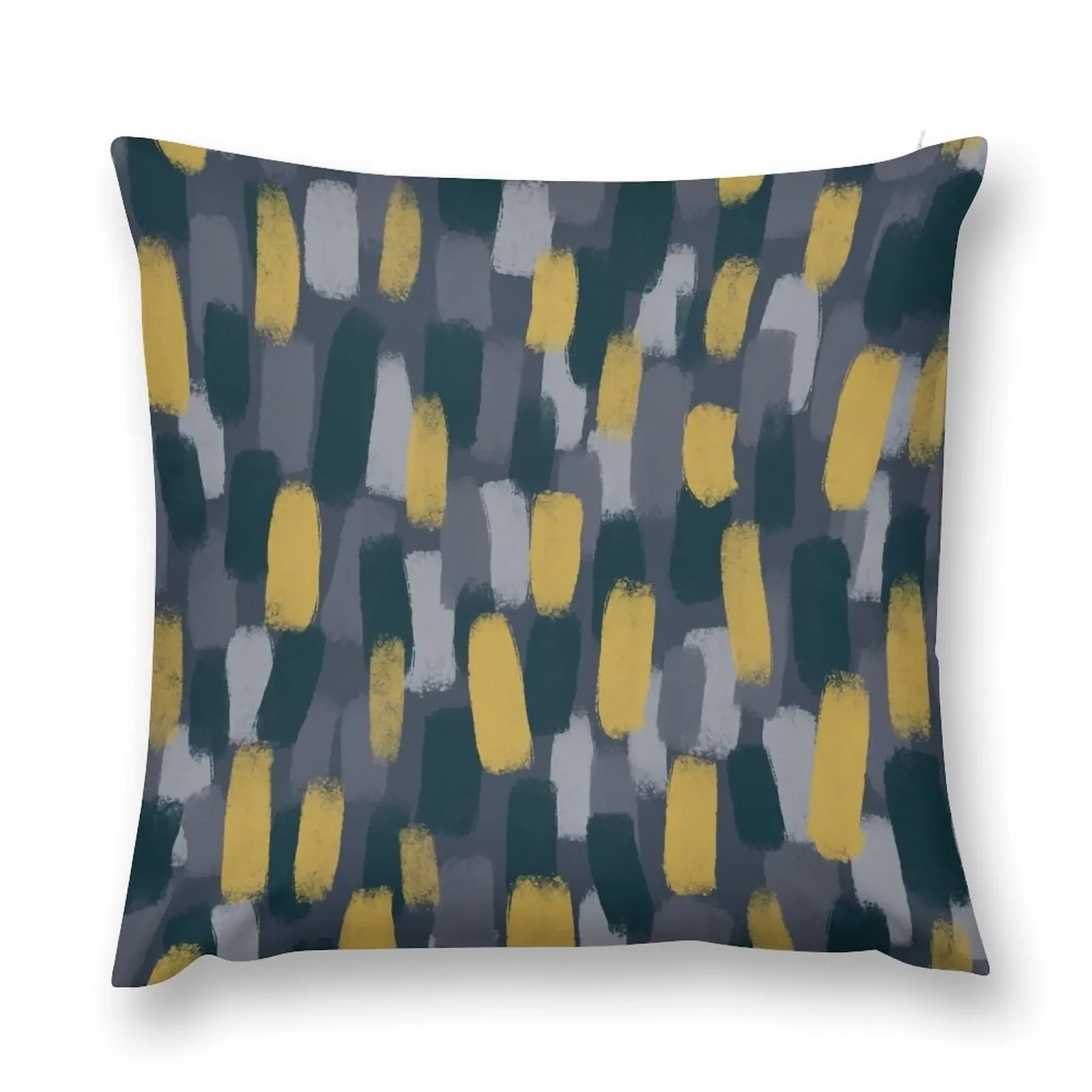 Abstract Grey and Mustard Yellow Ochre Paint Brush Effect Throw Pillow pillow cover luxury Pillow Decor