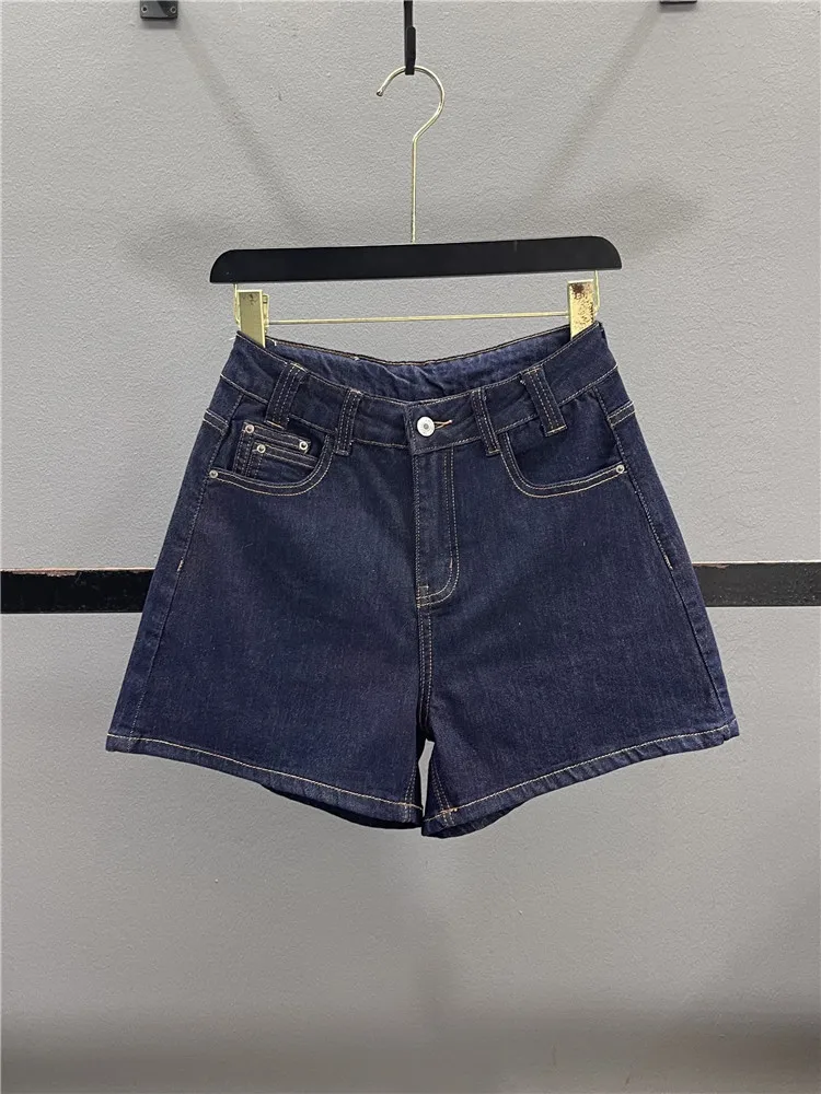 

Retro Deep Blue Denim Shorts Women's High Waist Loose Slimming Casual A-Line Wide Leg Hot Pants Summer New Arrival