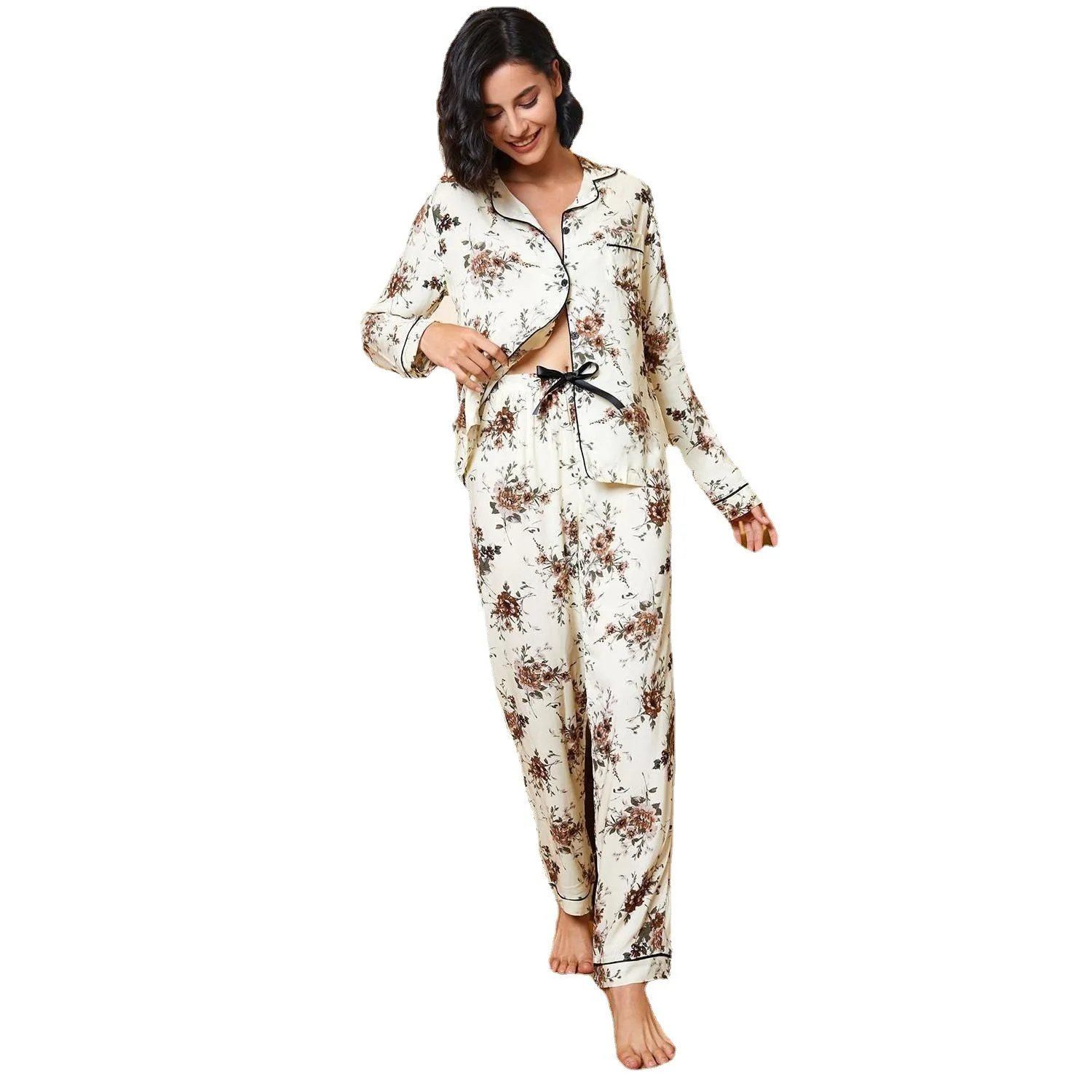 

Pajama Women's Autumn And Winter Printed Long Sleeved Home Suit Set Can Be Worn Outside