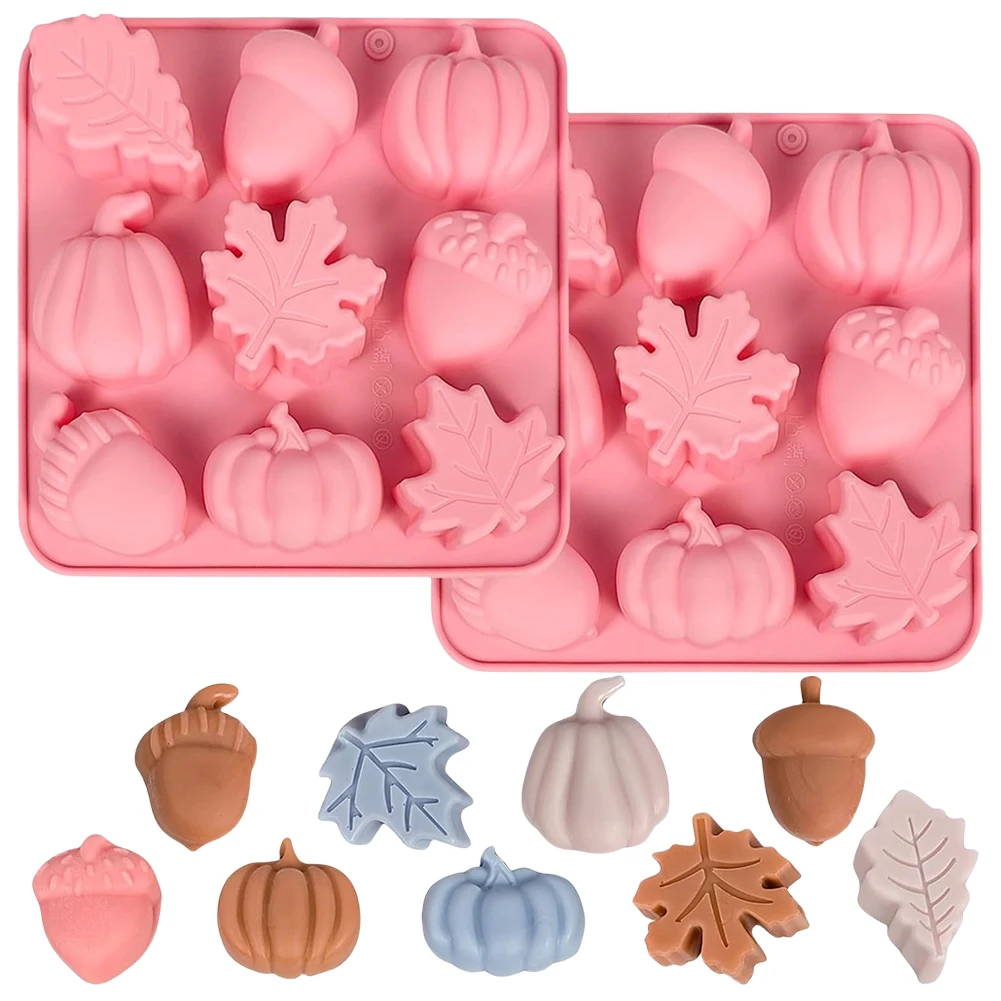 

2 Pack Autumn Silicone Molds Pumpkin Leaf Acorns Shape 3D Candy Mold 9 Cavity Fall Muffin Cakelet Pan Thanksgiving Cake Mold DIY