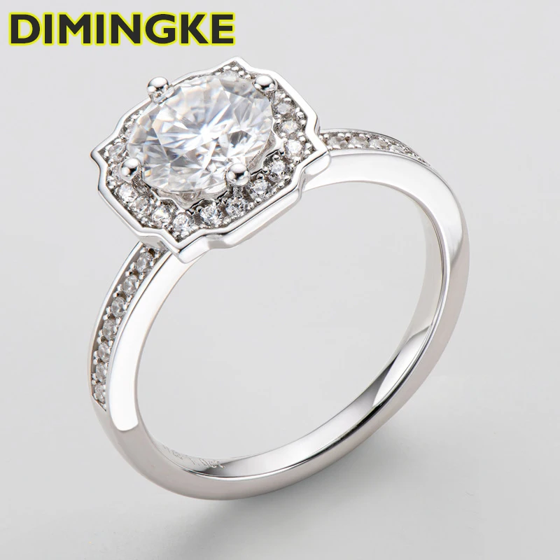 

DIMINGKE 1 Carat D Moissanite 925 Silver Ring Diamond Tested High Jewelry Wedding Cocktail Party