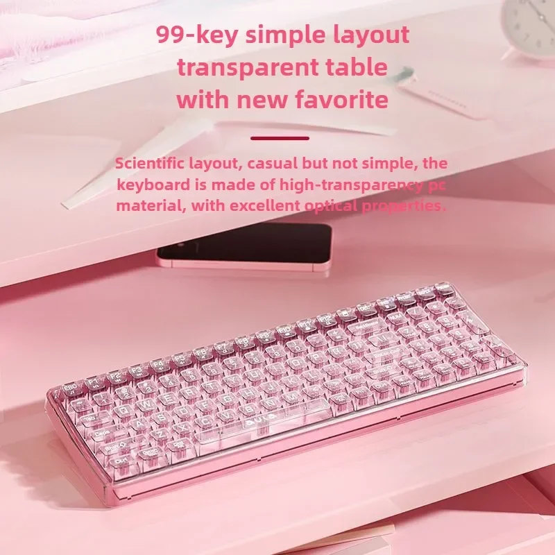 AULA AK208 ワイヤレス2.4Gキーボード キュートな透明ホワイトライト