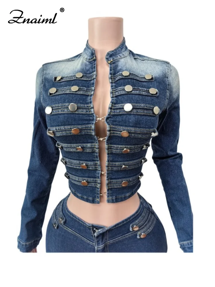 Women’s Sexy Denim Shorts Set Long Sleeve Crop Top and Bodycon Mini Shorts Two Piece Outfit for Club Party Night Out Date Summer