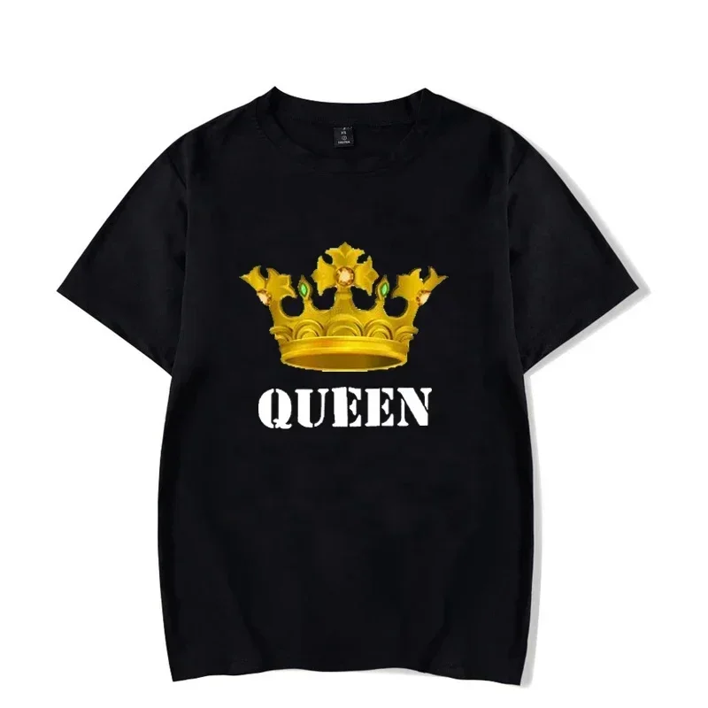 Crown Print Couple T Shirt Summer Casual O Neck Lovers Short Sleeve Fashion Woman Man Tee Shirt Tops Lovers Clothes cotton