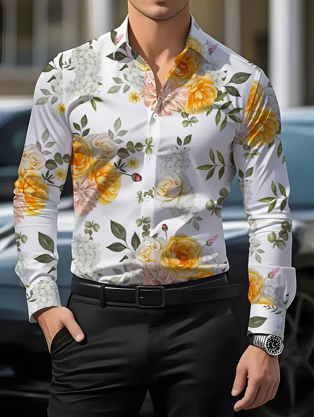 

New 2026 Men's Long Sleeve Button-Down Shirt Spring 3D Printed Floral Cool Print Vintage Athleisure Fashion Comfortable Top Mens