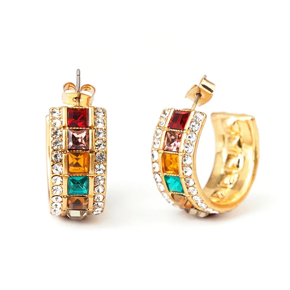 

Circular Earrings with Rhinestone Women Colorful Retro Multicolor Zircon Round Statement CC Shape Sparkling