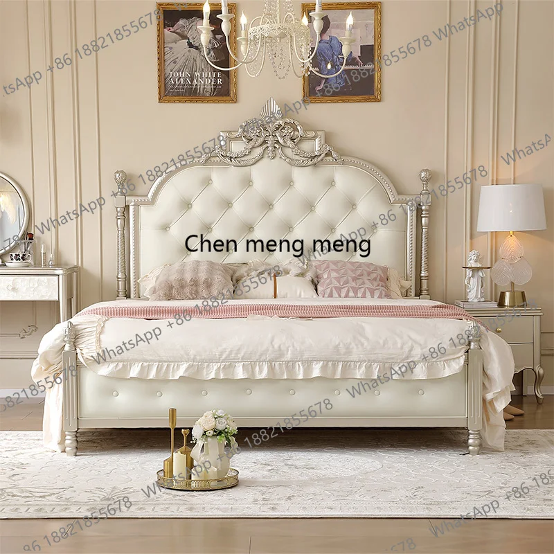 

180x200cm French Bed American 2 People Double Bed Queen Twin Luxury Bedroom Beds Carved Wedding Full Wooden Home Furniture