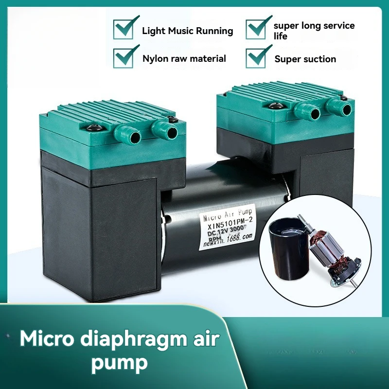 5101PM-2 Micro Diaphragm Vacuum Pump DC 220V Double Head Pump Small 12V Oil Free Silent Diaphragm Air Pump