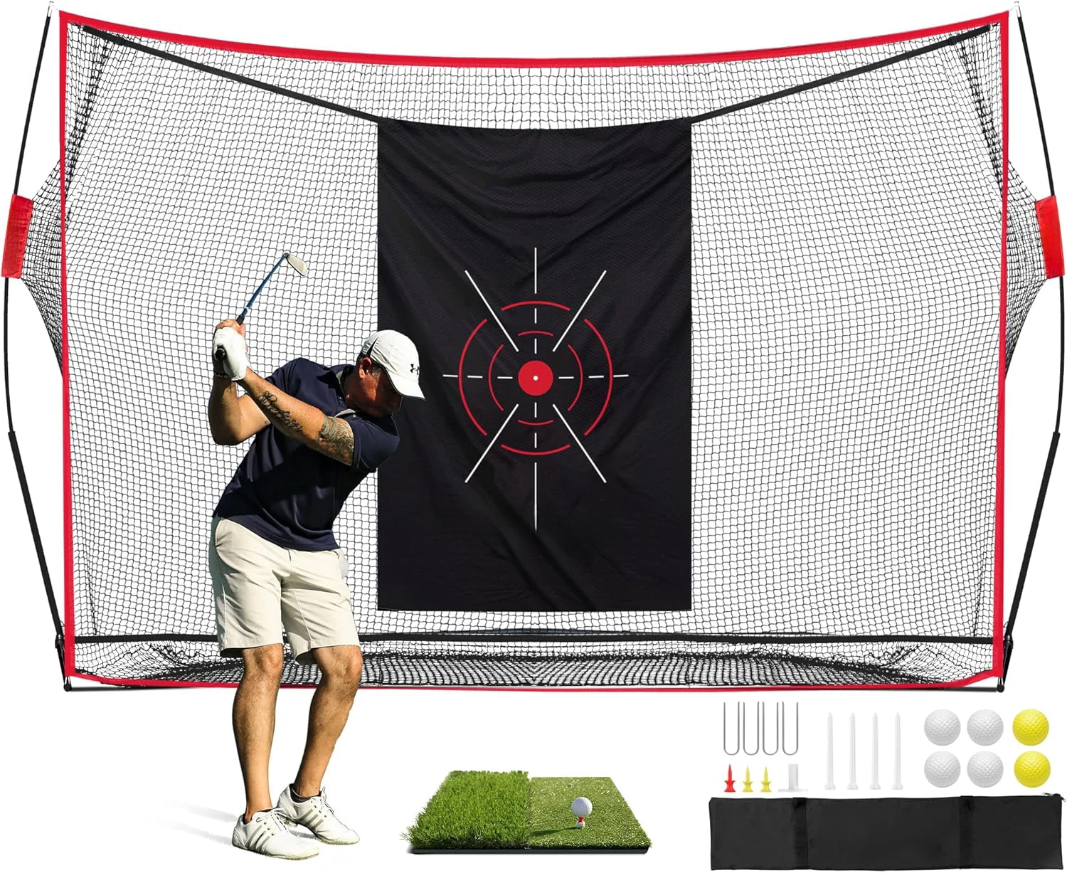 

Factory Wholesale Golf Practice Cage, 9x7ft Portable Golf Net with Customizable Logo and Color for Professional Trainingpromote