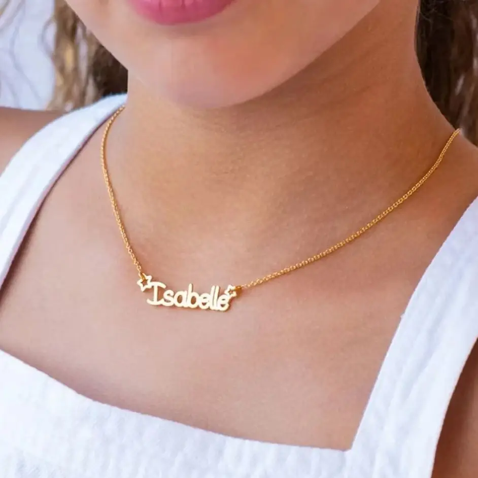 Collier Personnalisé avec Nom et Starlet en Acier Inoxydable, Bijou Ras du Cou Mignon, Cadeau d'Anniversaire, pour Enfant et Femme