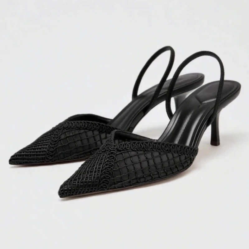 مثير أشار تو شبكة المنسوجة مصمم مضخات النساء أنيقة رقيقة صنادل عالية الكعب الفاخرة مأدبة فستان حذاء السيدات Zapatos Mujer