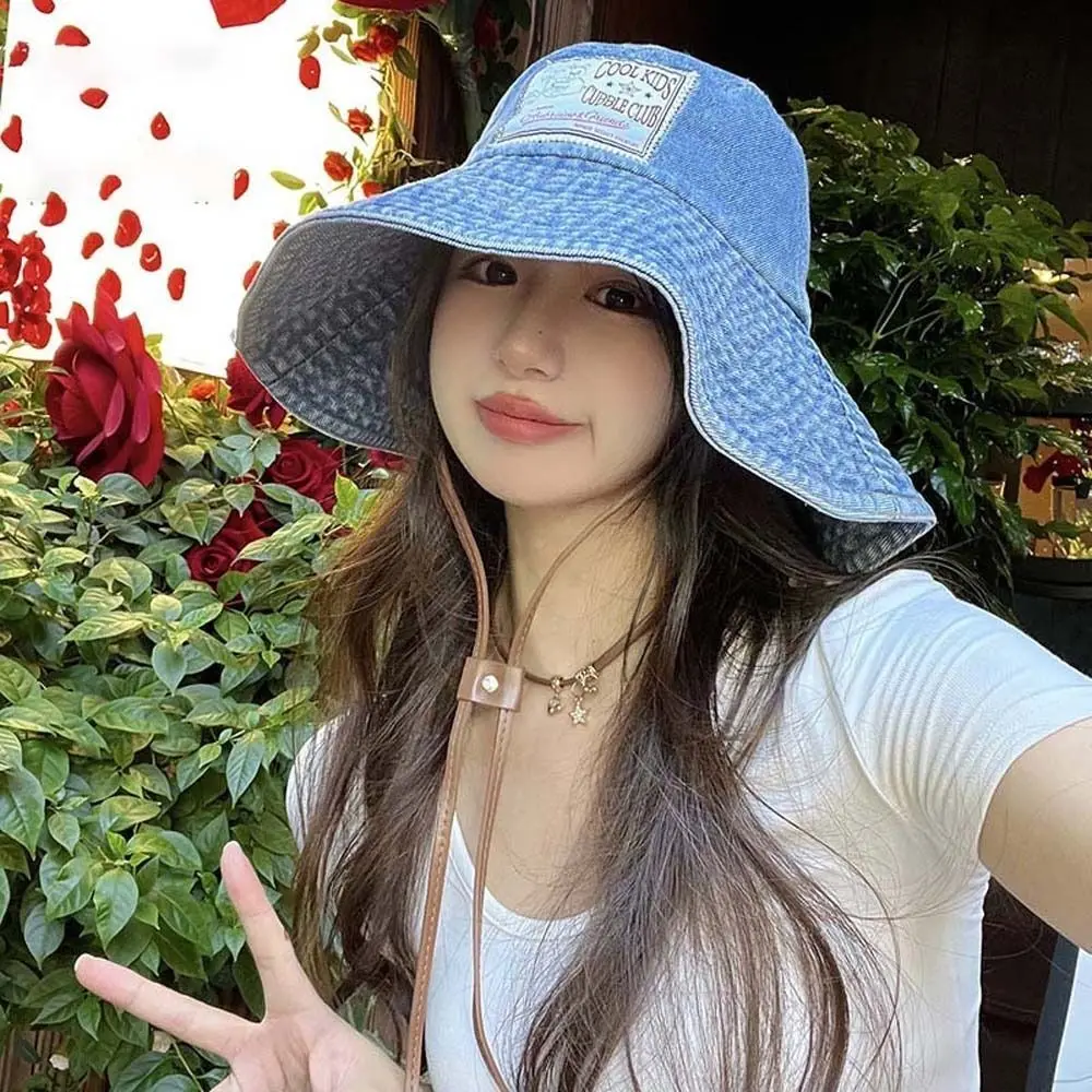 

Sunshade Denim Bucket Hats Lightweight Japanese Style Retro Fisherman Hat Polyester Black Sun Protection Basin Cap Spring