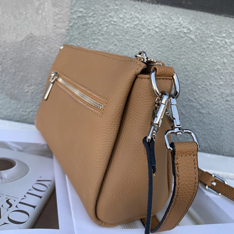 2 Straps,3 Compartments, Real Skin Female Shoulder Bag,Women Genuine Leather Crossbody bag,100% Natural Cow Leather Bag,T154