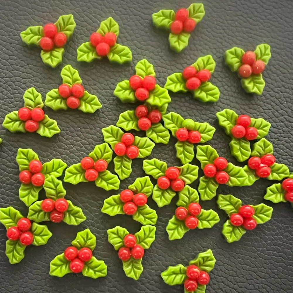 10/20pcs Mini Resin Green Holly Miniature, Christmas Tree Flatback Charm, Party Decorations Ornament, DIY Craft Decoration