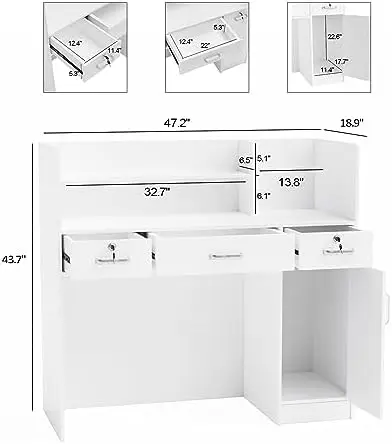 Modern Reception Desk, Front Table Counter with Lockable Drawers and Moveable Shelves, Receptionist Desk Retail