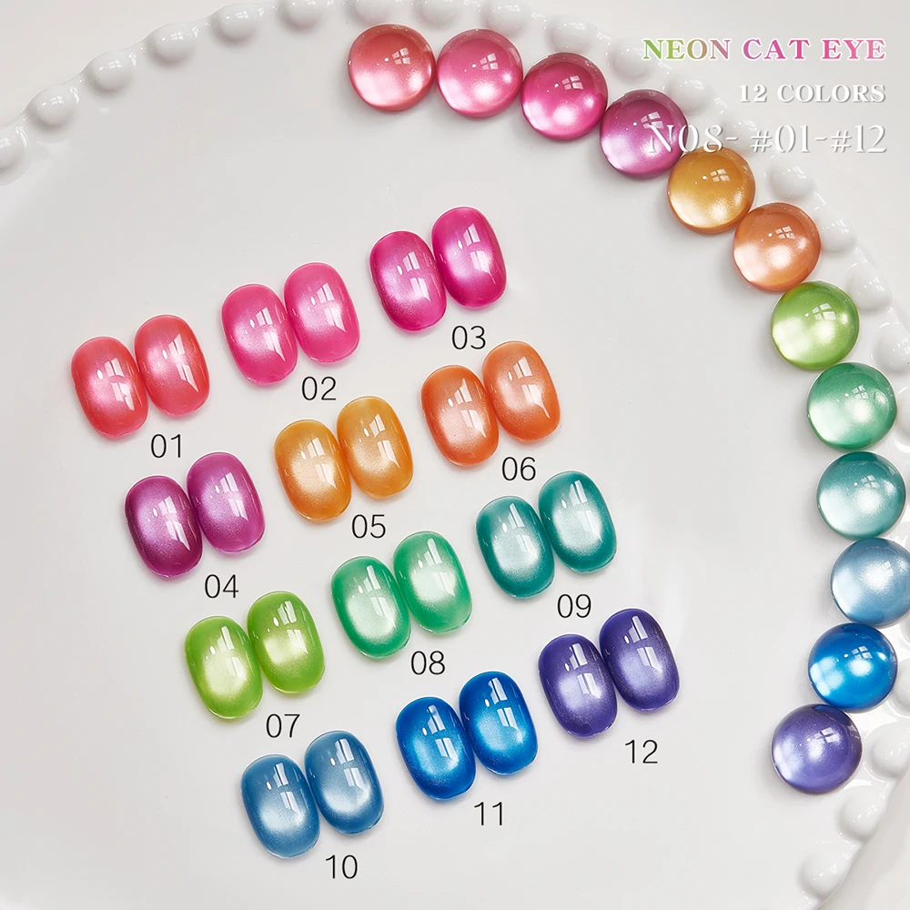 Vendeeni 12 Kolorów/Zestaw Brokatowy Puder Kocie Oko Żelowy Lakier do Paznokci UV LED Neonowy Kryształowy Magnetyczny Lakier do Paznokci z Kolorowym Kartonikiem