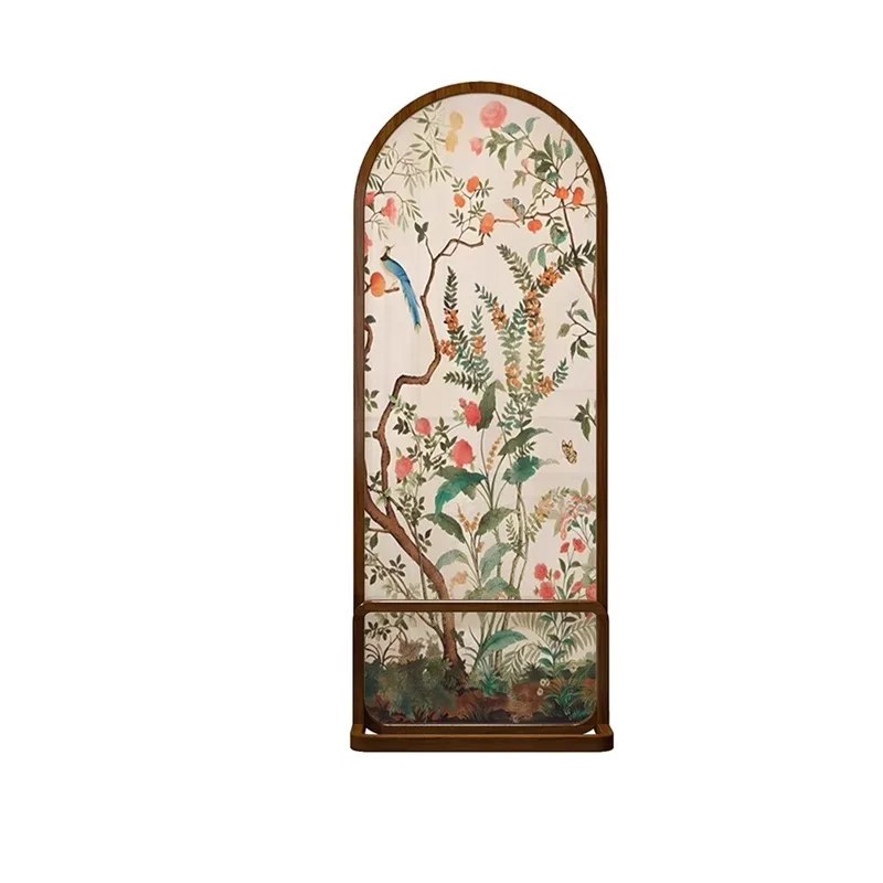 French retro flower and bird screen partition living room entrance door blocking entrance door porch bedroom movable room solid