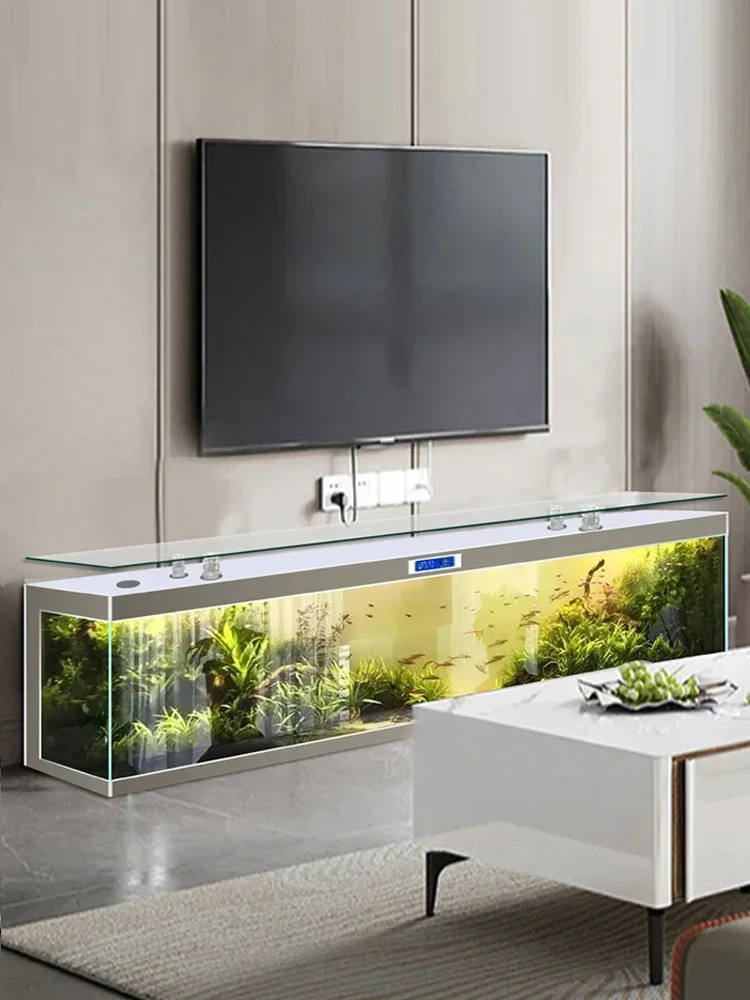 Fish tank TV cabinet fish tank ultra-white fish tank square  wall style living room household  aquarium