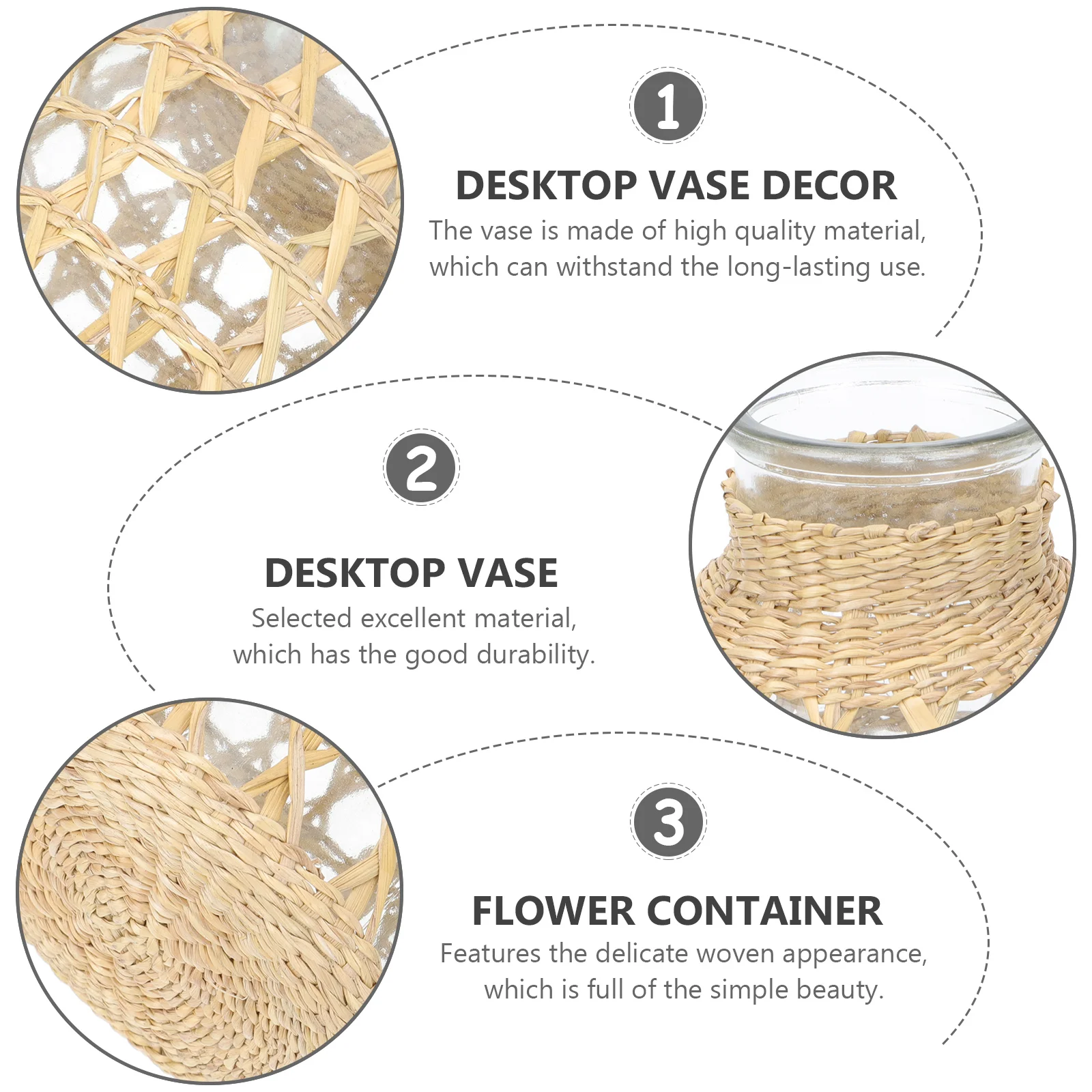 

Rattan Glass Aesthetic Flower Clear Woven Cover Cane Wrapped Decorative Vase for Home Desktop Flower Container Creative Vase