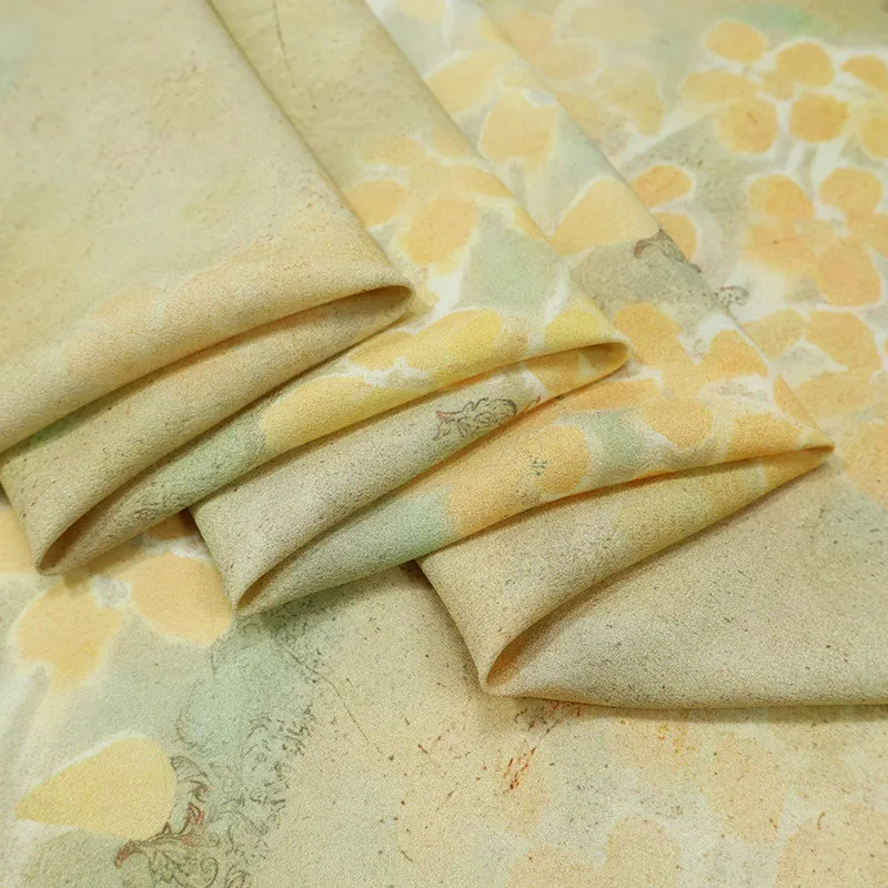 High Quality Flower Mist Soluble Anti-Wrinkle Silk Jianhongcrepe Fabric Silkworm Silk New Chinese Clothing Shirt Dress Cloth