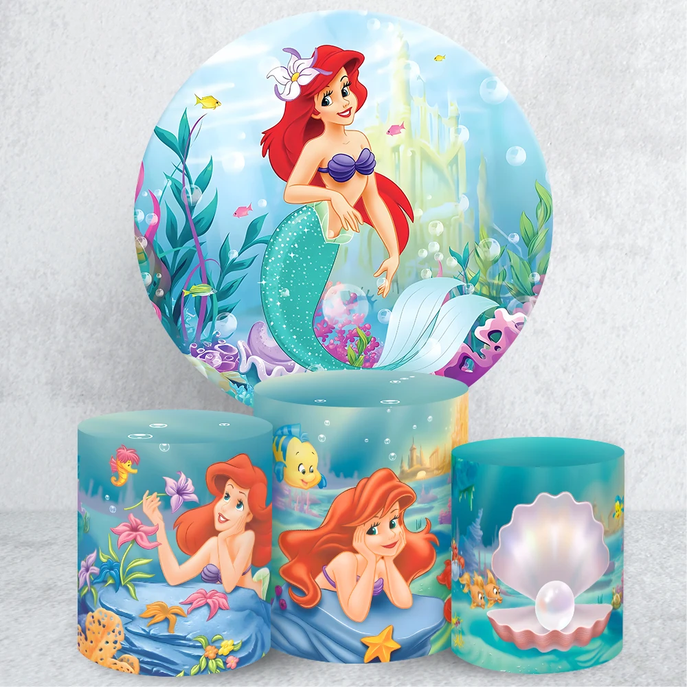 

The Mermaid Princess Decor Round Circle Ocean Sea Pearl Backdrop Cover Girl Birthday Baby Shower Party Background Cylinder Cover