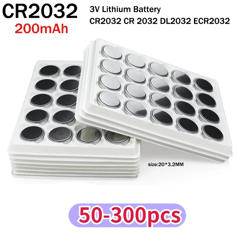 CR2032 200mAh CR 2032 DL2032 ECR2032 3V Lithium Battery Watch Toy Calculator Car Key Remote Control Button Coin Cells 50-200PCS