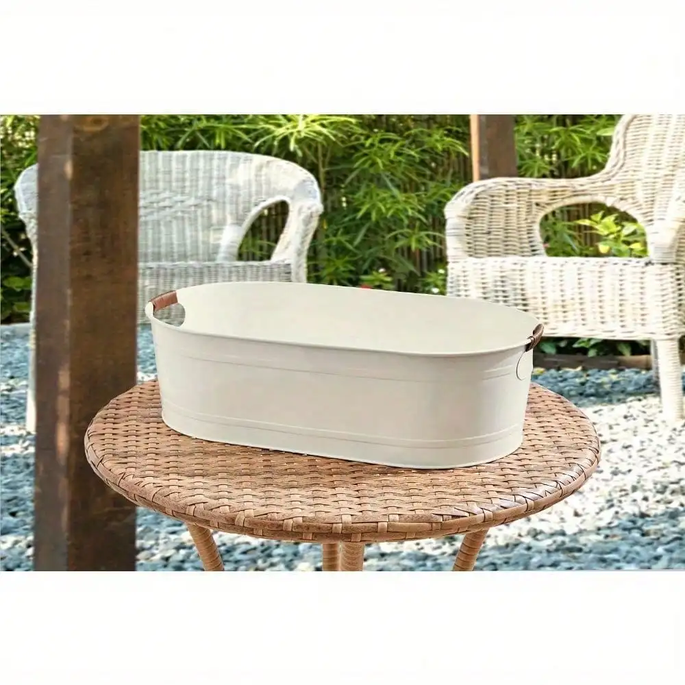 Nice Vanilla White Medium Oval Galvanized Bathtub, Ice Bucket, Suitable For Friends Party, Birthday Party, Family Dinner