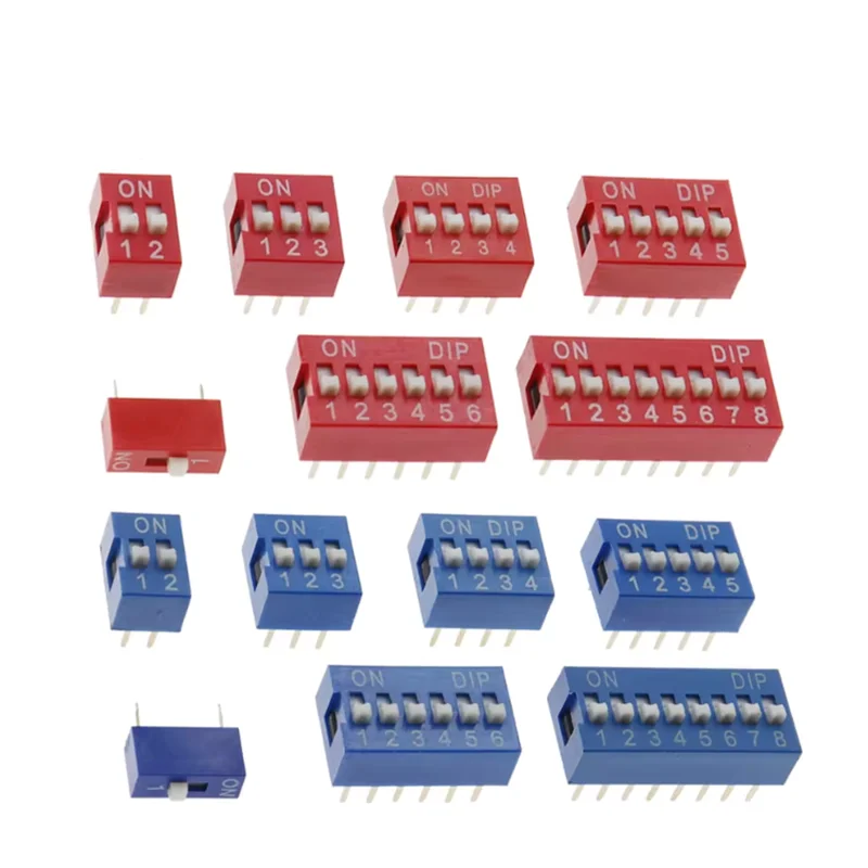 10PCS Red, Quick Switch Spacing 2.54MM DIP Dial The Code Switch 1 2 3 4 5 6 7 8 9 10 12 PIN Blue Toggle Switch