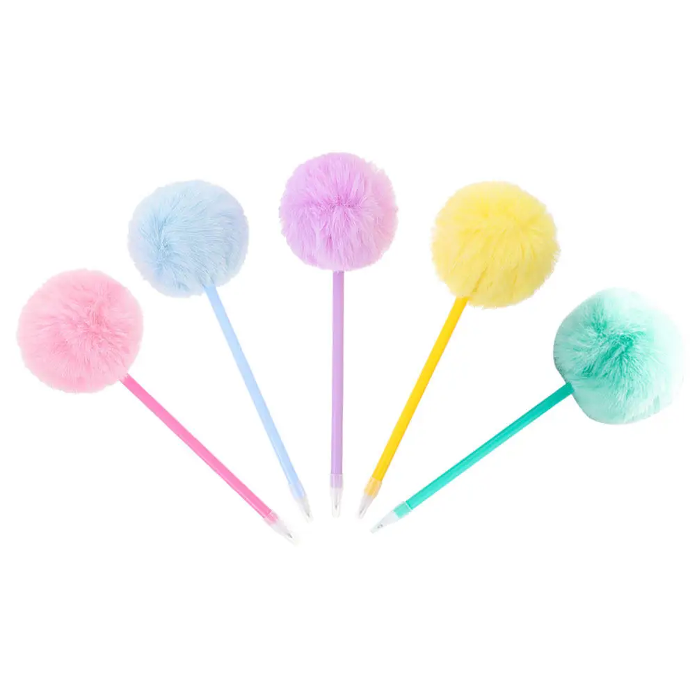 

5Pcs Pom Pom Cute Ballpoint Pens for Students Colorful Writing Pens School Supplies Office Black Pen
