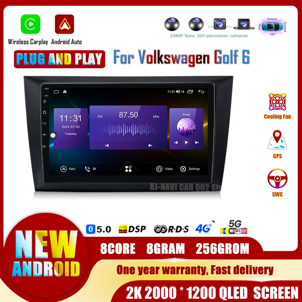 Android 14 for VW Volkswagen Golf 6 2008-2016 Car Radio Multimedia Video player Navigation GPS Wireless Carplay autoradio