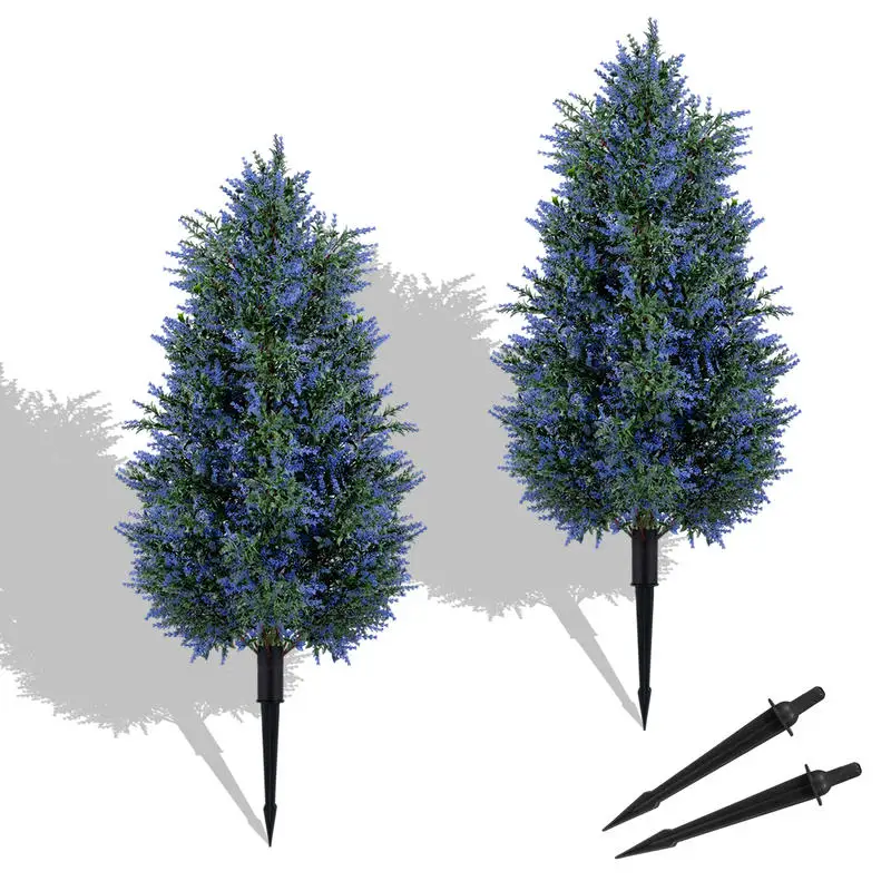2 Pack 3.3 ft Artificial Lavender Topiary Trees with Ground Spikes for Indoor Outdoor