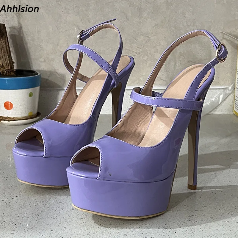 Ahhlsion Handmade Women Summer Sandals Sexy Stiletto Heels Peep Toe Beautful Violet Dress Shoes Ladies US Size 5-20