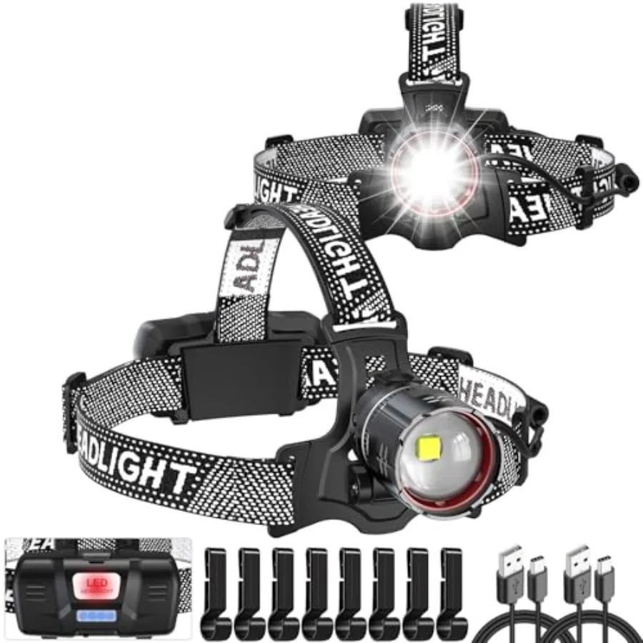 

Headlamp Rechargeable Super Bright High Lumen LED Head Lamp with Motion Sensor 5 Modes Zoomable Head Light for Forehead 90° Adj