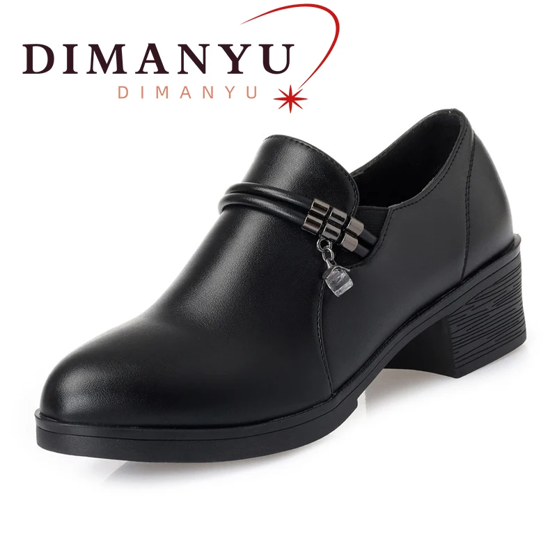 

DIMANYU Office Women's Shoes Spring 2024 New Genuine Leather women's Shoes Medium Heel Plus Size 41 42 43 Mom Shoes