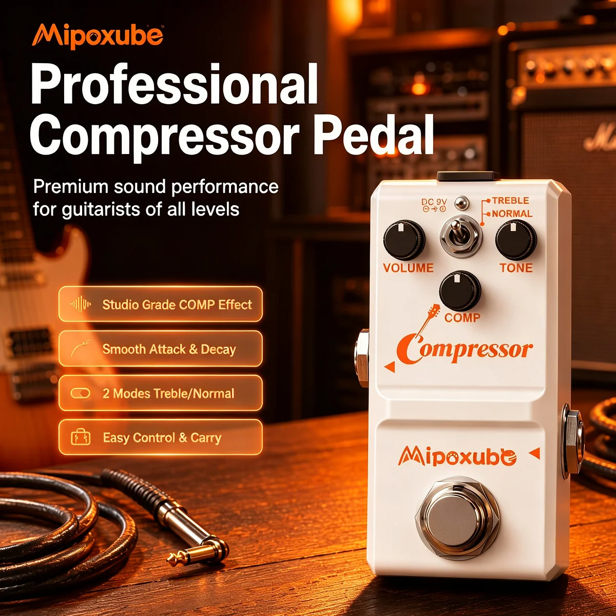 Mipoxube Guitar Compressor Pedal Analog Mini Comp Box  Tiny Stompbox Pedal Compression Effect Guitar Accessories & Parts