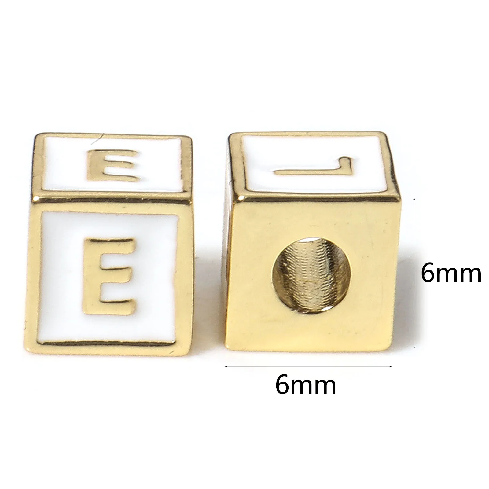 1pc 6x6mm Copper Beads White Cube Capital Letter Enamel Message 