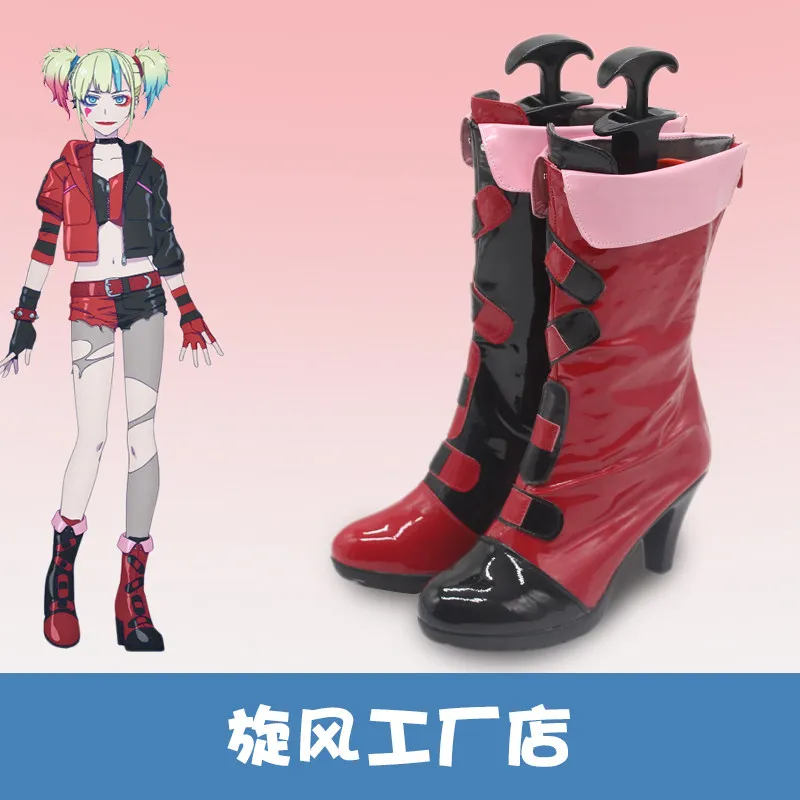 Quin Cosplay Shoes Suicide Isekai Joker Girl Squad Full Set Wig Heels High Heel Boots Handmade Faux Leather Boots