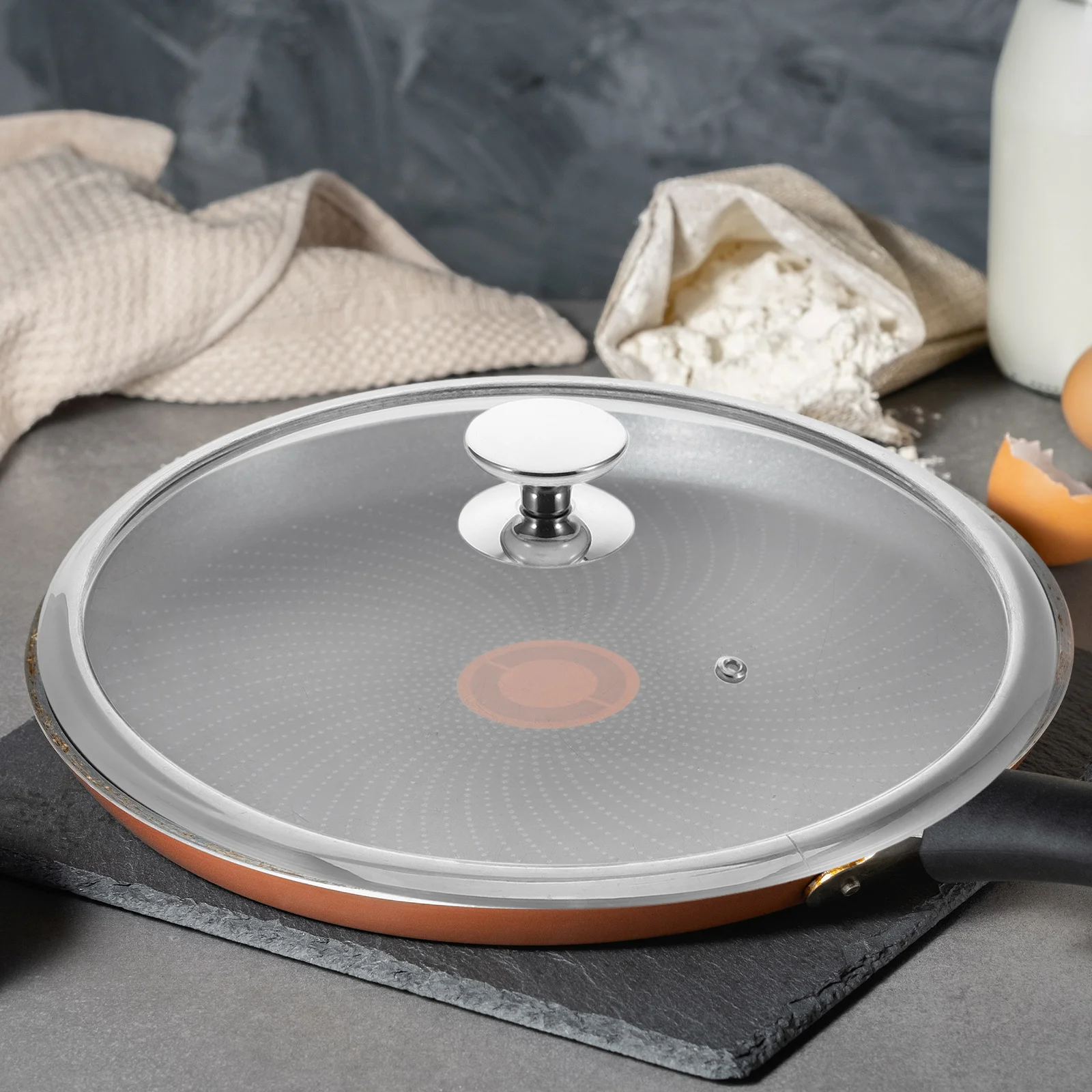 

1 шт., 34 см, крышка из закаленного стекла для кастрюль, сковородок, сковородок, рама из нержавеющей стали, универсальная крышка для сковороды, чугунная посуда