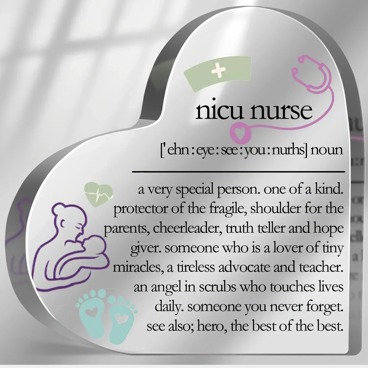 Neonatal ICU Nurse Heart Acrylic Tabletop Sign Medical Staff Keepsake Decor