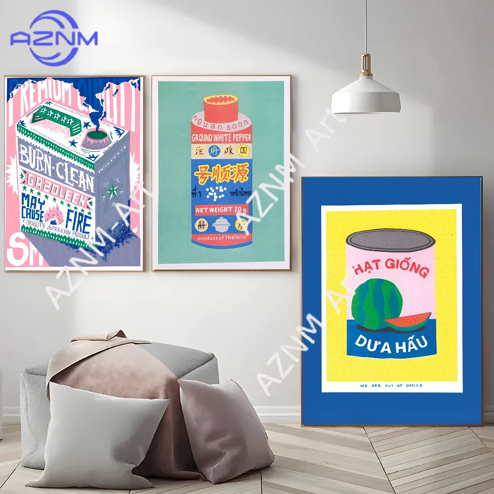 Japanese Pink Lemon Juice Blossom Ink Canned Sardine Tomato Classic  Poster Anime Posters  DIY Room Bar Cafe Kawaii Room Decor