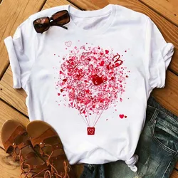 Romantic Red Love Hot Air Balloon Women's T-shirt Fashion Casual Loose Short Sleeve Base Shirt Oversized T Shirt  Harajuku